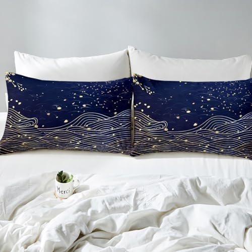 Erosebridal Ukiyoe Style Queen Duvet Set Sea Waves Cherry Blossom