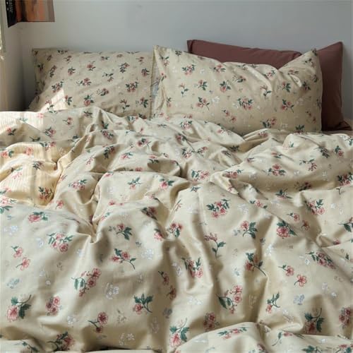 Brown Retro Flower Duvet Cover Set 3 Pieces Queen Size