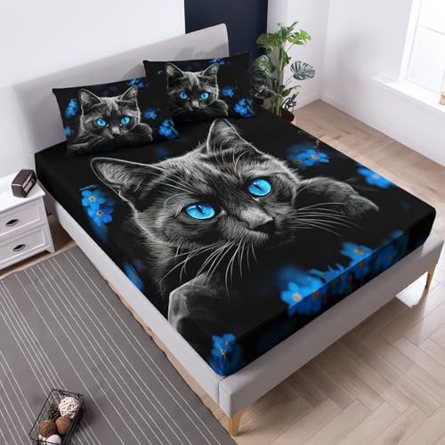 UEVBF Black Cat Fitted Sheet Set Twin Size