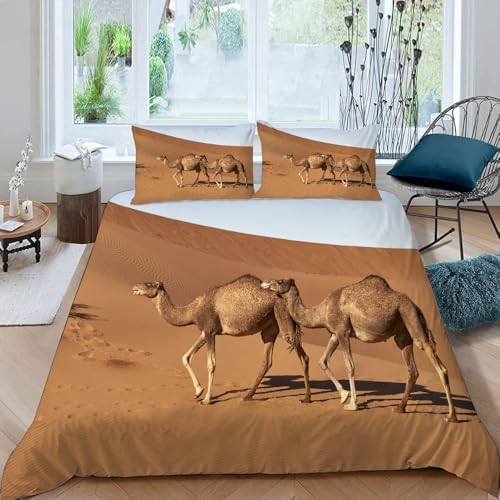 California King Desert Camel Duvet Cover Set with Zipper and Pillow Cases