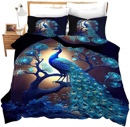 Feorafei 3D Peacock Print Duvet Cover Set 3 Pieces