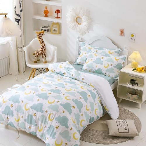 Kids Duvet Cover Set Twin with Cloud and Moon Pattern 1