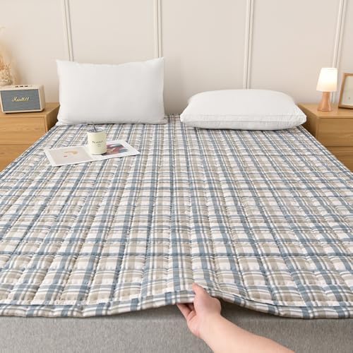 LweiPsqLin Queen Mattress Pad Breathable Non-Slip Cotton with Elastic Straps