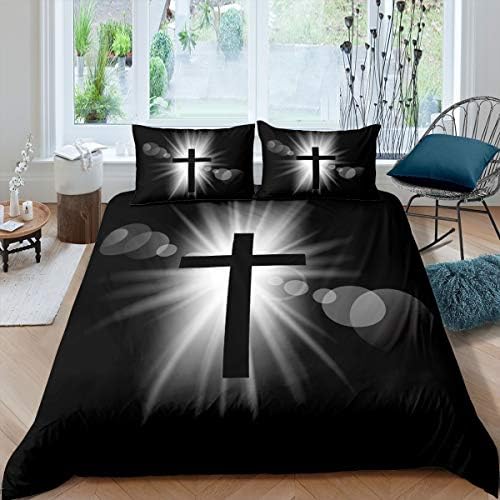 Feelyou 3D Cross Print Duvet Cover Set King Size Black