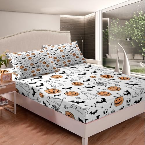 Feelyou Halloween Duvet Cover Set with Fitted Sheet and Pillowcases