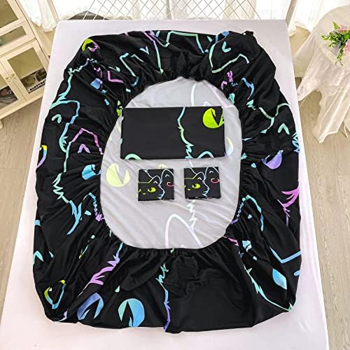 Cute Cartoon Cat Sheet Set with Pillowcase and Fitted Sheet