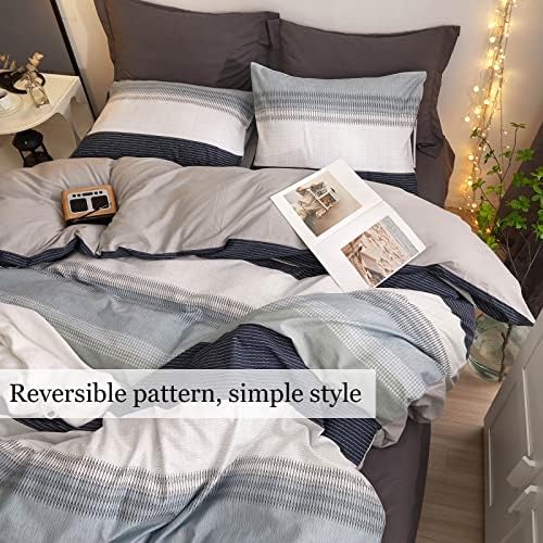 DREAMINGO Twin Duvet Cover Set Gray Blue Stripes