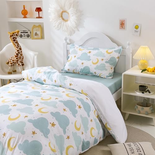 Kids Duvet Cover Set Twin with Cloud and Moon Pattern 1