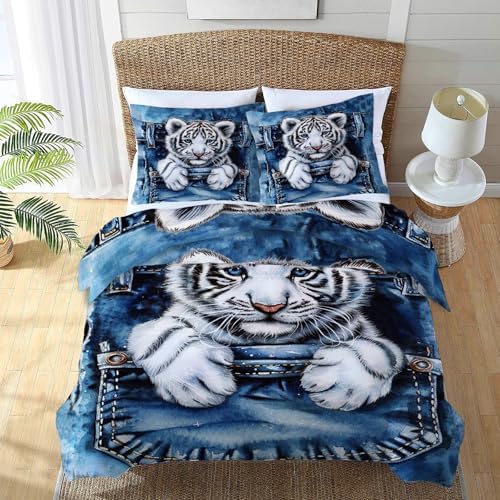 Tiger Duvet Cover Set 3 Piece Full Twin King Queen Size