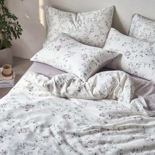 DREAMINGO Lyocell Silky Duvet Cover Set - Twin XL White Purple