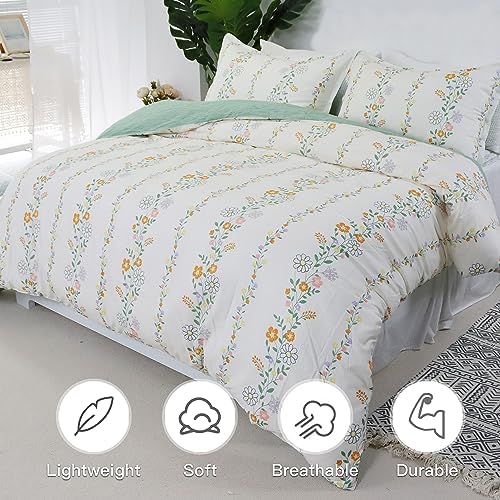 Usfivefam Floral Duvet Cover Set Queen