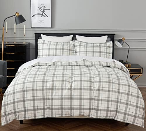DAUAOTO Bedding Duvet Cover Set with Pillowcases Gray Plaid Checkered