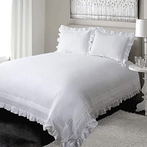 YINFUNG Ruffled Duvet Cover Set White Shabby Chic King 3 Piece