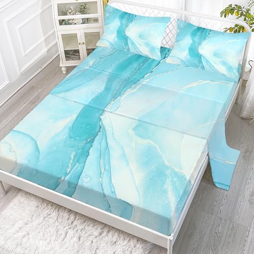 EDGZKO Blue Marble Queen Sheet Set 4PC