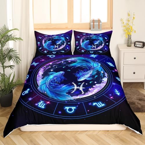 Manfei 12 Constellations Duvet Cover Set Queen Size