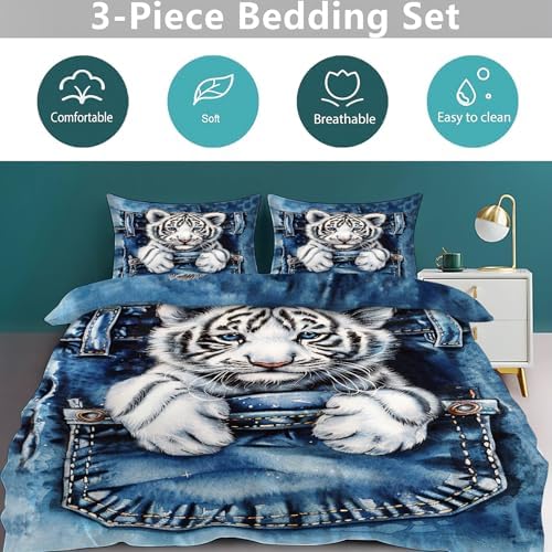 Tiger Duvet Cover Set 3 Piece Full Twin King Queen Size