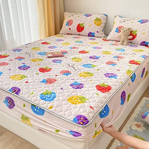 FCLDESHOP Soft Thick Quilted Milk Velvet Fitted Sheet 150x200cm