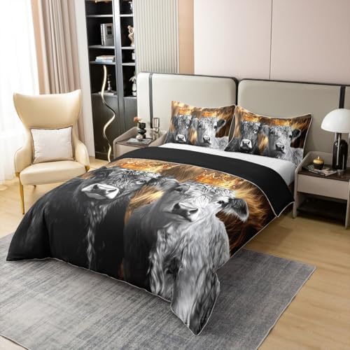 Feelyou Highland Cow Cotton Duvet Cover Set Twin Size