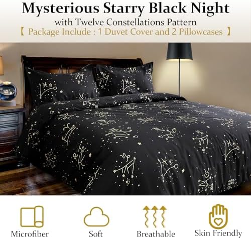 Kids Constellation Duvet Cover Set - Galaxy Zodiac Theme for Bedrooms
