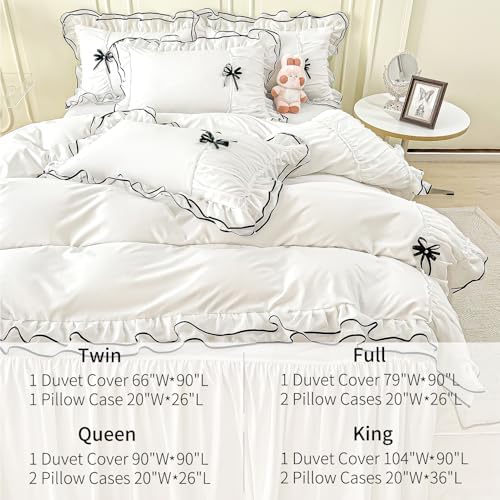Watbro Kids Duvet Cover Set Queen Size with Bowtie Ruffles