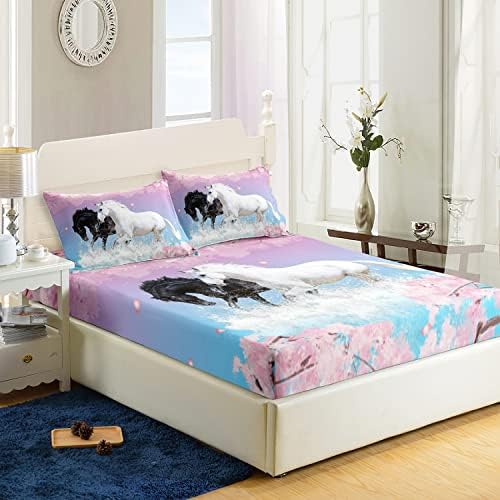 Kids Horse Sheet Set 3PC with Cherry Blossoms Design