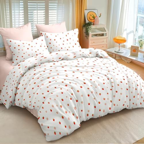 Sedefen Strawberry Duvet Cover Set Queen Size Cute Pink