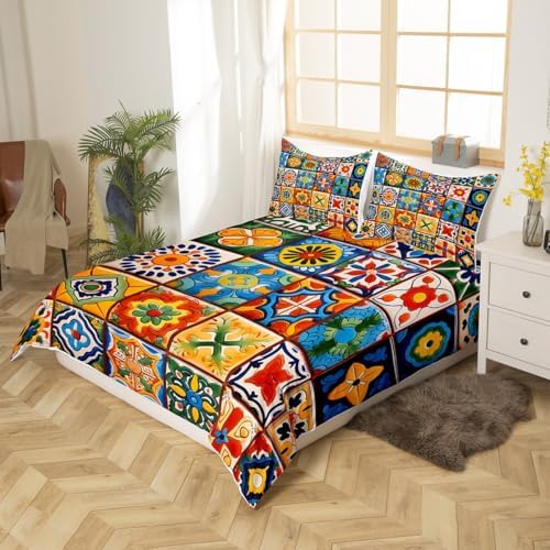 Erosebridal Mexican Talavera Tile Duvet Cover Set 3Pcs
