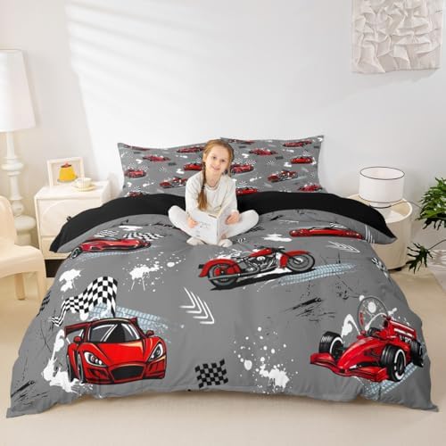 Castle Fairy Red Race Car Duvet Cover Set Toddler Size