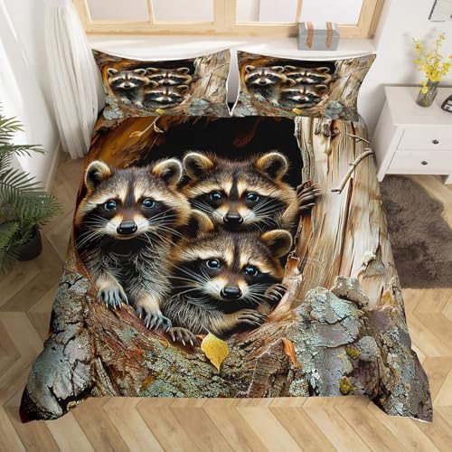 Raccoon Duvet Cover Set King Size for Kids