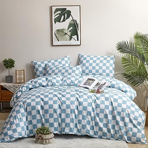 Houseri Light Blue Plaid Duvet Cover Twin
