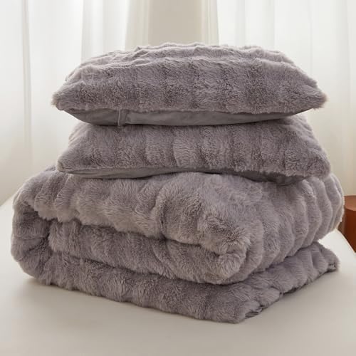 Roscloud Rabbit Plush Duvet Cover Set 3PC Twin