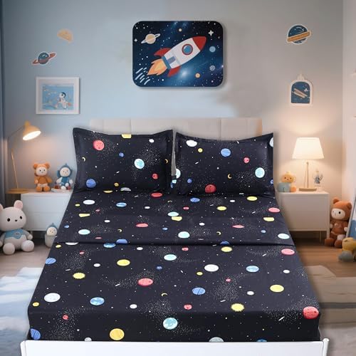 MAG 4Pcs Space Sheets Galaxy Themed Bedding Set for Kids and Teens
