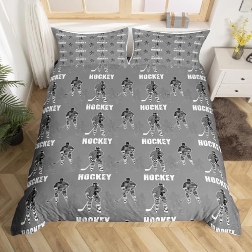 Homewish Hockey Kids Duvet Cover Set - Twin Size Grey