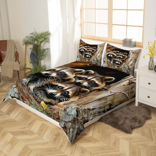 Raccoon Duvet Cover Set King Size for Kids