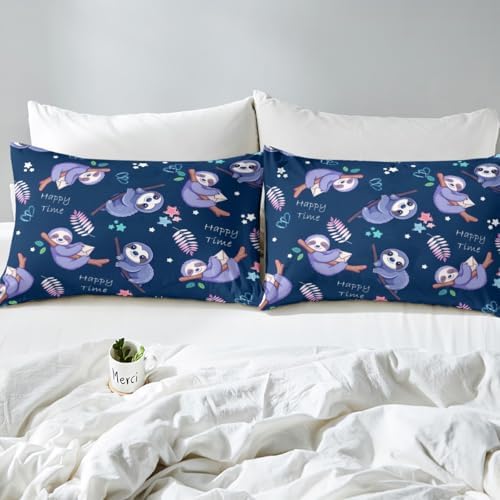 Feelyou Kids Cartoon Cute Floral Sloth Duvet Cover Set
