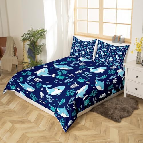 Cute Shark Duvet Cover Set Twin Size 2pcs