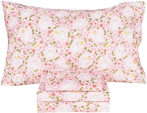 Scientific Sleep Pink Flower Rabbit 100 Cotton Sheet Set 4 Pcs