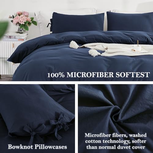 Grayish Navy Duvet Cover Set King Size 3 Pieces