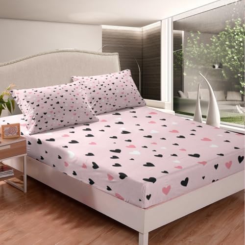 Feelyou Heart Bed Sheet Set Twin Size Kawaii Pink