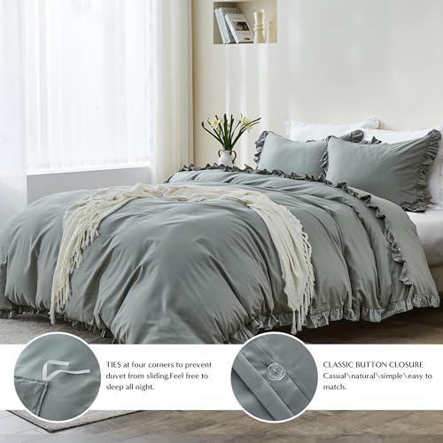 SimpleOpulence Organic Cotton Duvet Cover Set with Ruffles 3Pcs
