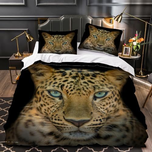 California King Leopard Duvet Cover Set with Zipper and 2 Pillow Cases