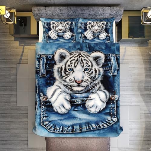 Tiger Duvet Cover Set 3 Piece Full Twin King Queen Size