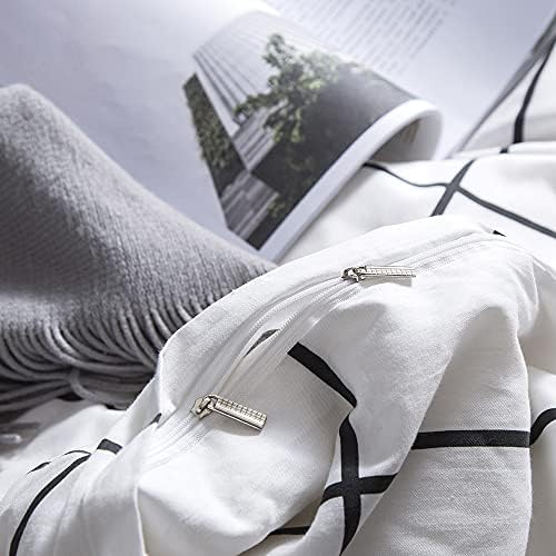 CLOTHKNOW 3Pcs Twin Duvet Cover Set White Plaid