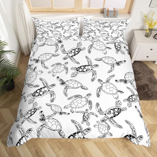 Feelyou Kids Sea Turtle Duvet Cover Set Black and White