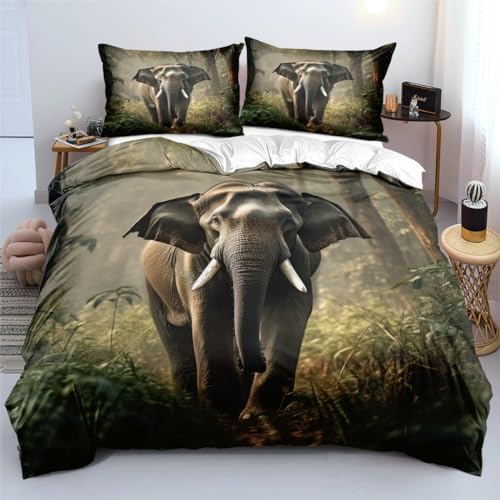 Elephant Duvet Cover Set King Size with 2 Pillowcases