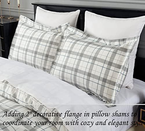 DAUAOTO Bedding Duvet Cover Set with Pillowcases Gray Plaid Checkered