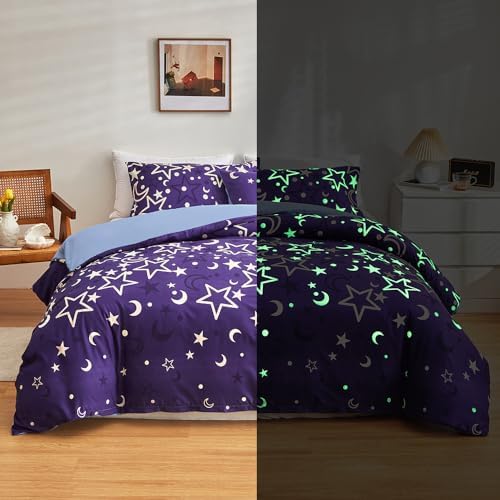 Laviniar Glow in Dark Duvet Cover Set with Butterfly Stars King