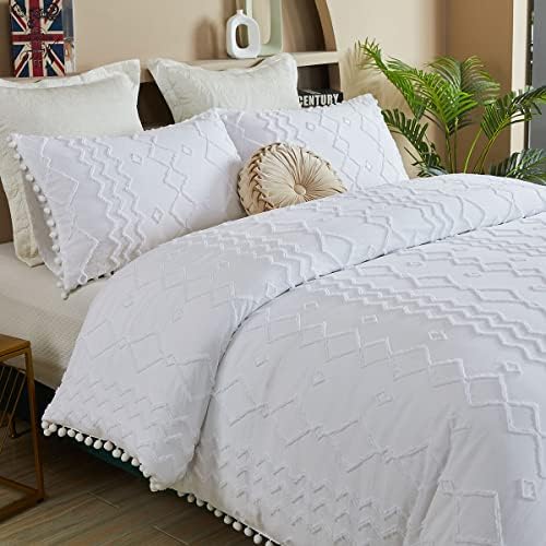 FADFAY White Boho Pom Pom Duvet Cover Set Twin XL