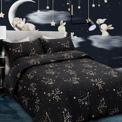 Kids Constellation Duvet Cover Set - Galaxy Zodiac Theme for Bedrooms