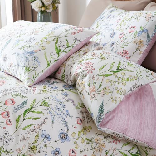 Jolusere Botanical Floral Duvet Cover Queen Set 3Pcs
